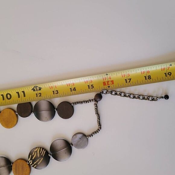 Double Strand Earthtone Disc and Wood Statement Necklace - Picture 5 of 7